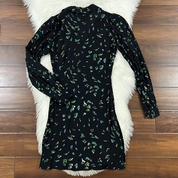 Ganni Women's Size 34 / US 2 Verdant Green Floral Printed Crepe Shirt‎ Dress - Picture 8 of 12